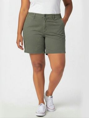 St Johns Bay Chino Shorts Womens Plus Size 22W Olive Green High Rise